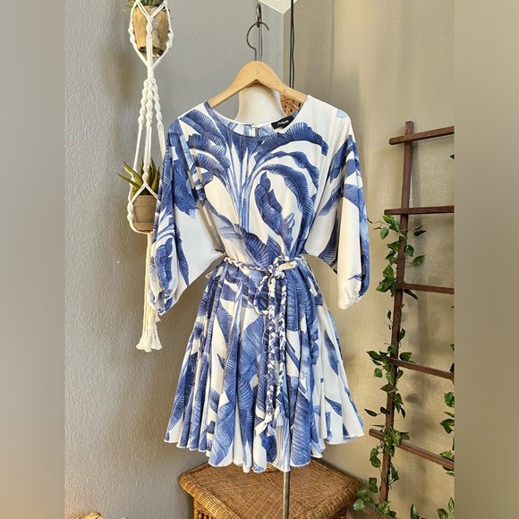 AAKA Blue Floral Flare Skatter Mini Dress - Picture 3 of 7